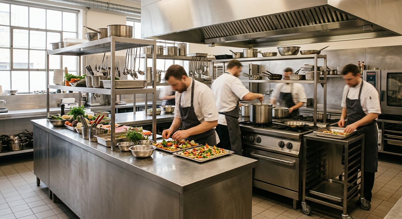 Cocineros trabajando en la cocina de un hotel
